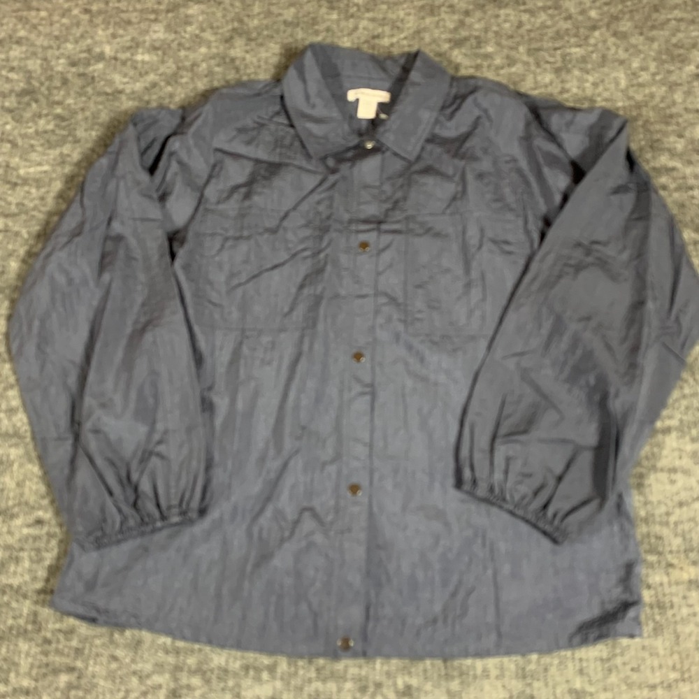 Athleta Top Womens Medium Gray Snap Button Up Long Sleeve Oversized Shacket New